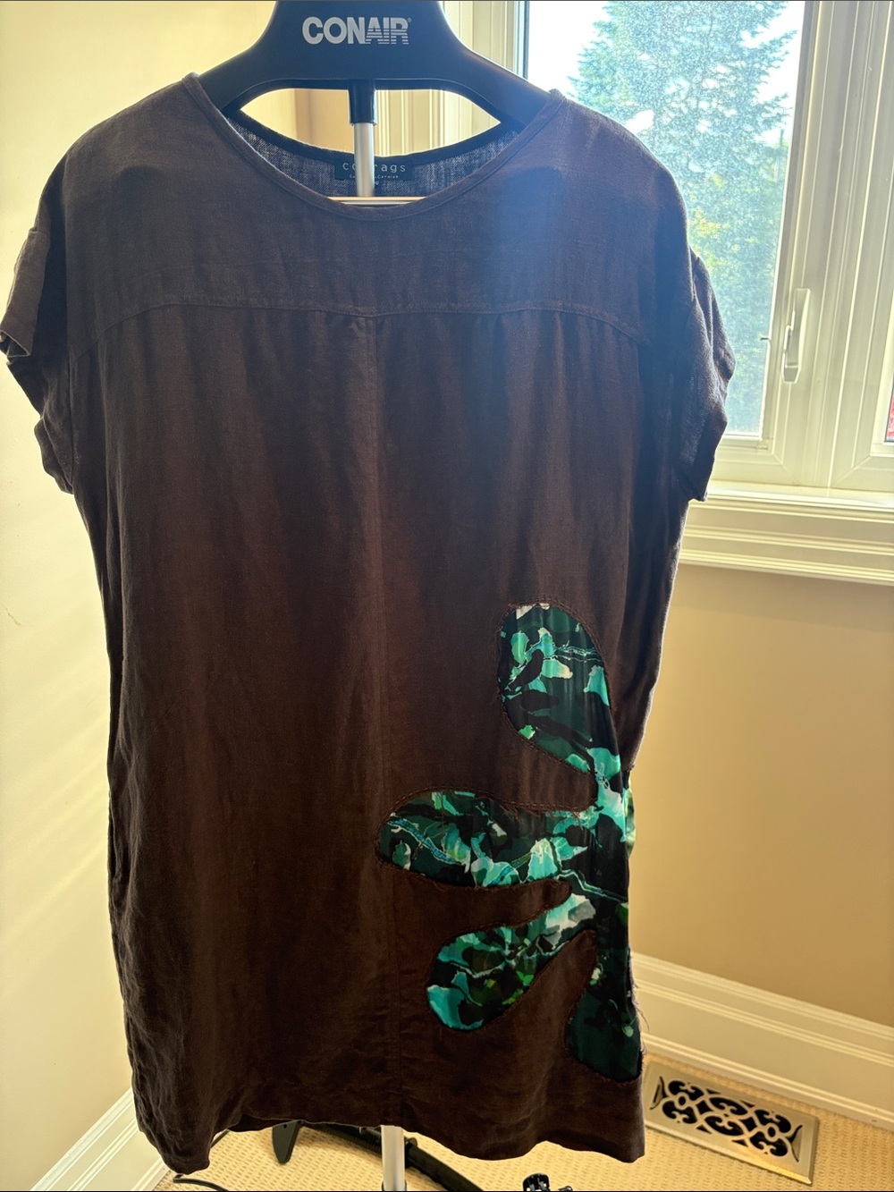 Comrags Grey Linen Tunic with Teal Floral Accent
